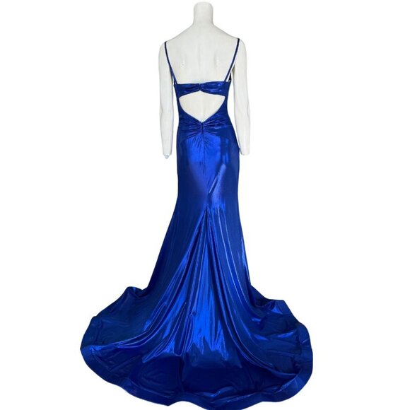 Shimmer Me Blue Cut Out Jovani Maxi Gown 43409 Size 4 NWT - Picture 2 of 8